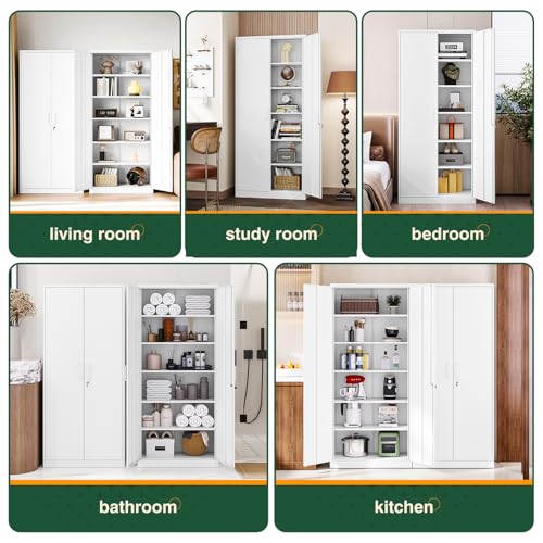 Metal Black Storage Cabinet with Adjustable Shelves and Lock Door V4318