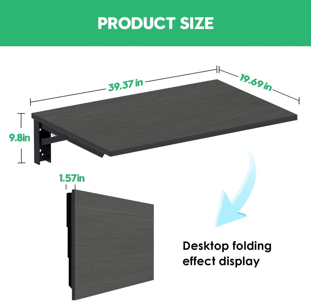Wall Mounted Folding Table with 40" x 20" Solid Wood Tabletop V680856