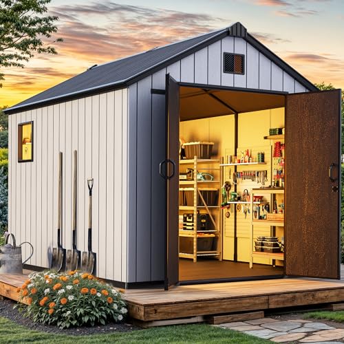 Gray 8x10 FT Outdoor Storage Shed with Lockable Door W17769