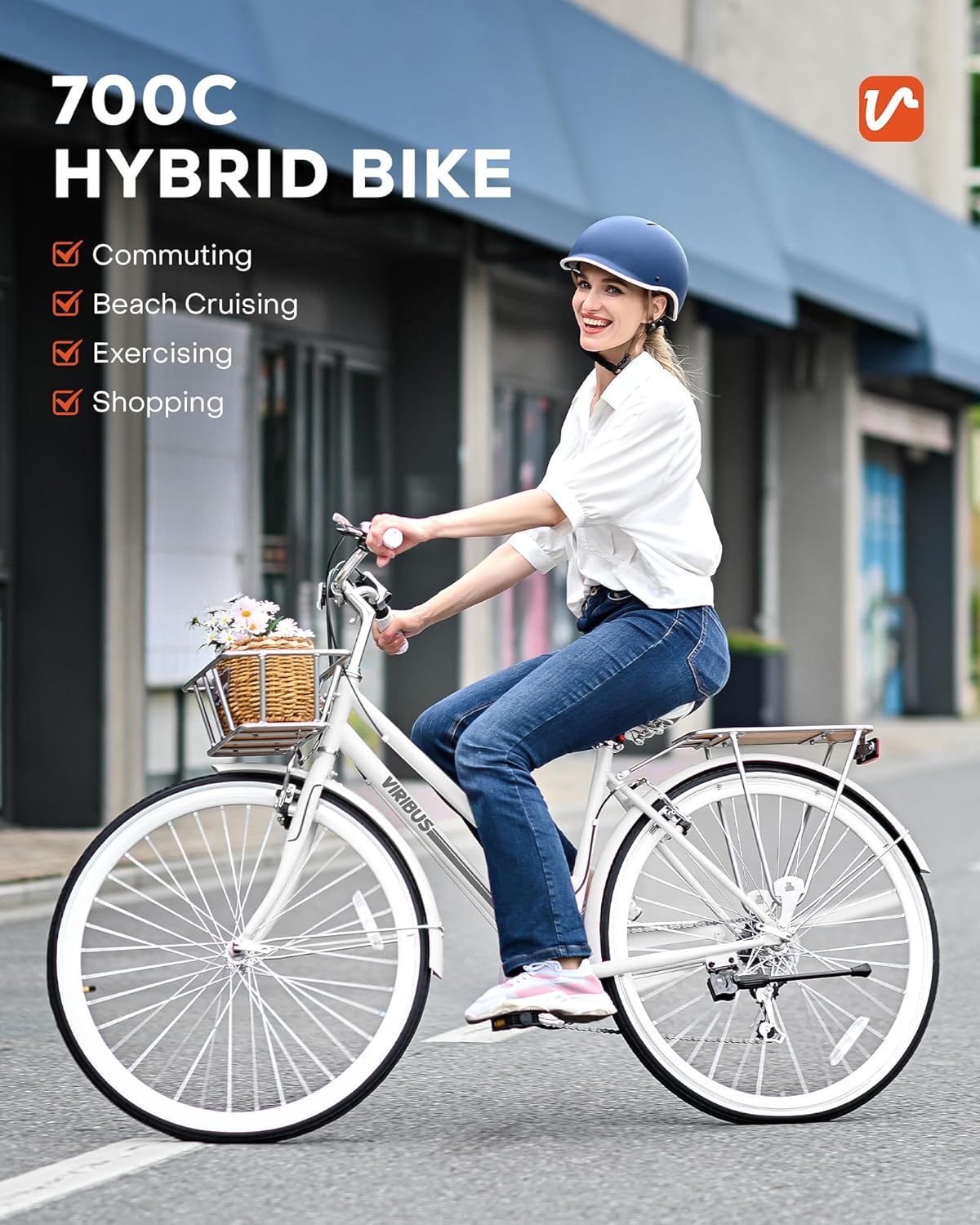 700C 7 Speed Step Through Hybrid Bike with Basket & Rack R336