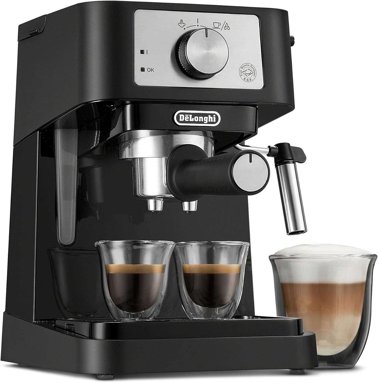 Black/Stainless Manual Espresso Machine with 15 Bar Pump Pressure V707