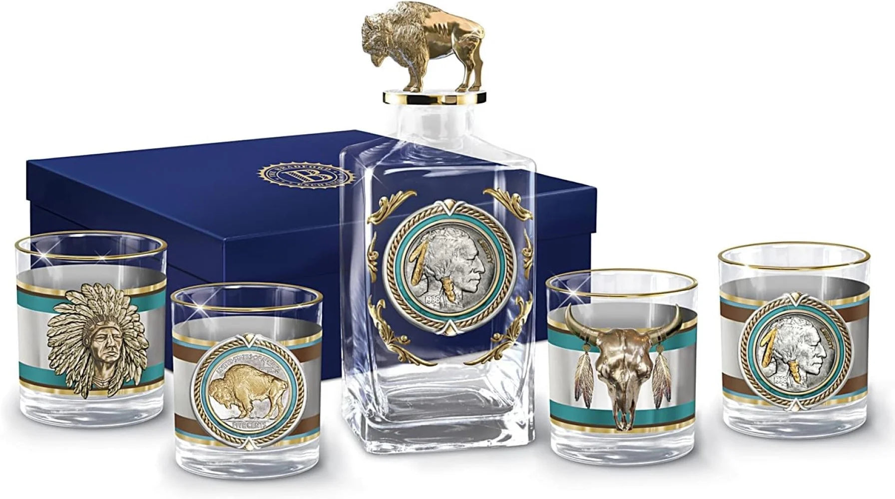 5 Pieces Decanter and Glass Set with 12K Gold Rims X96095