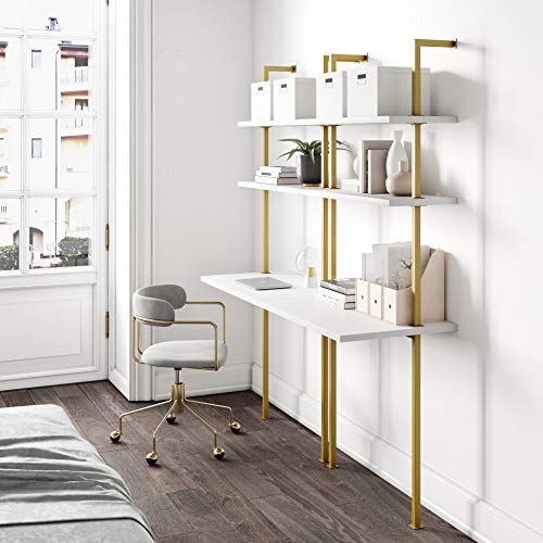 White/Gold Brass 2-Shelf Wall Mount Desk H3896