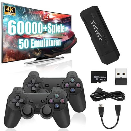 Retro Gaming Console 256G Built-in 60000 3D Games 50+ Emulators 4K HD Video Game Stick With Two Wireless Controller C360136