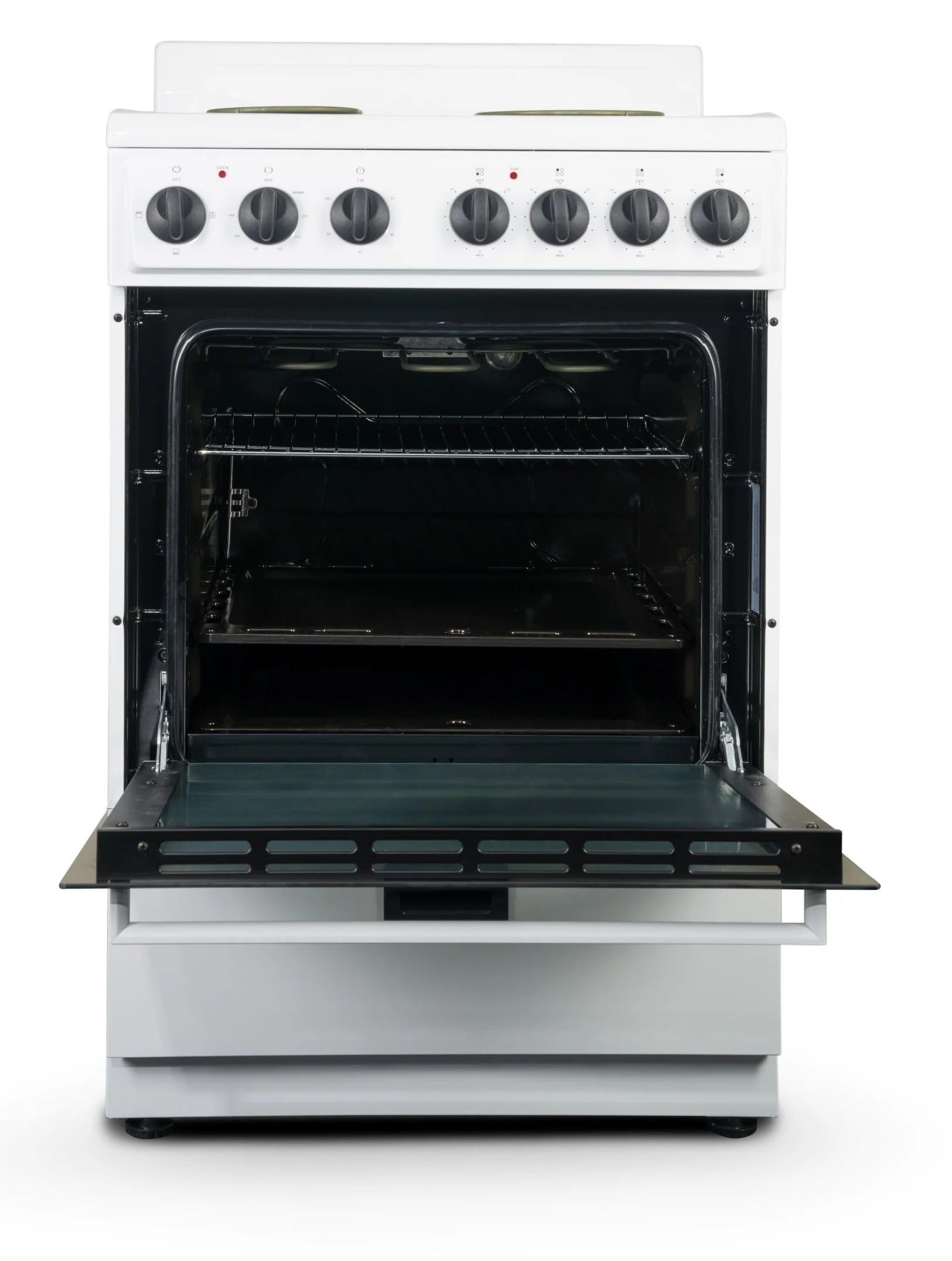 White 24 in 2.7 cu ft Single Oven Electric Range with 4 Burners and Storage Drawer X7903