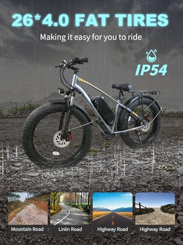 Peak 1000W Fat Tire Electric Bicycle 26" 7-Speed Hydraulic Disc Brake with 48V 18.2AH Removable Battery Q56292