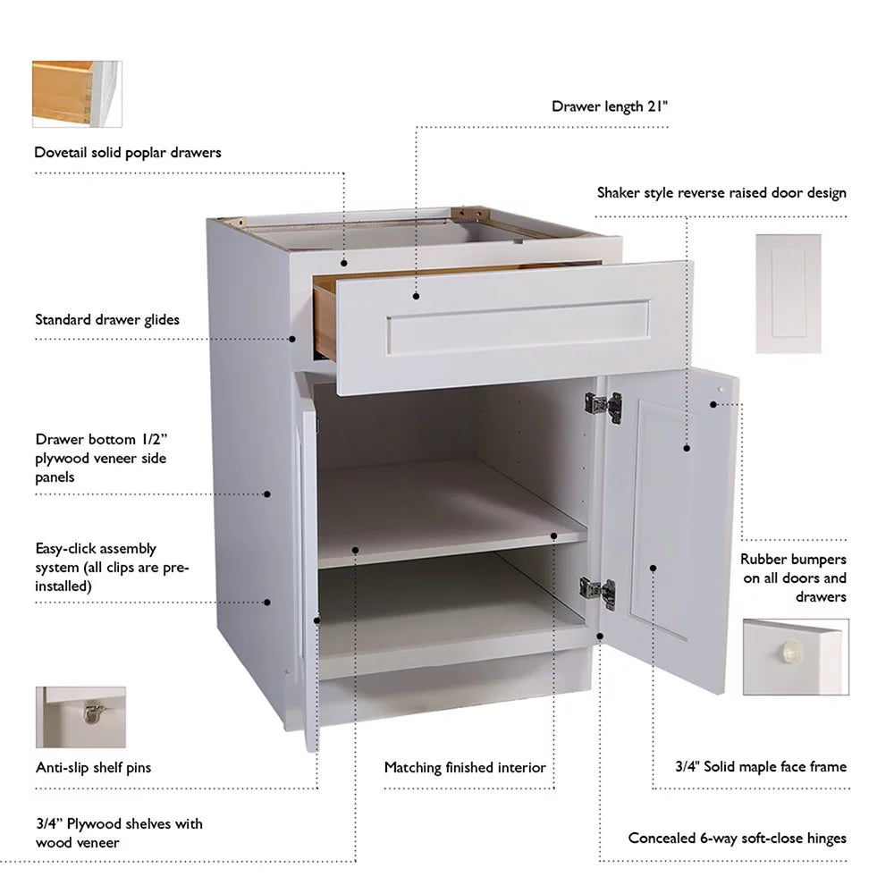 White Shaker Base Kitchen Cabinet 42x34.5x24 L144028