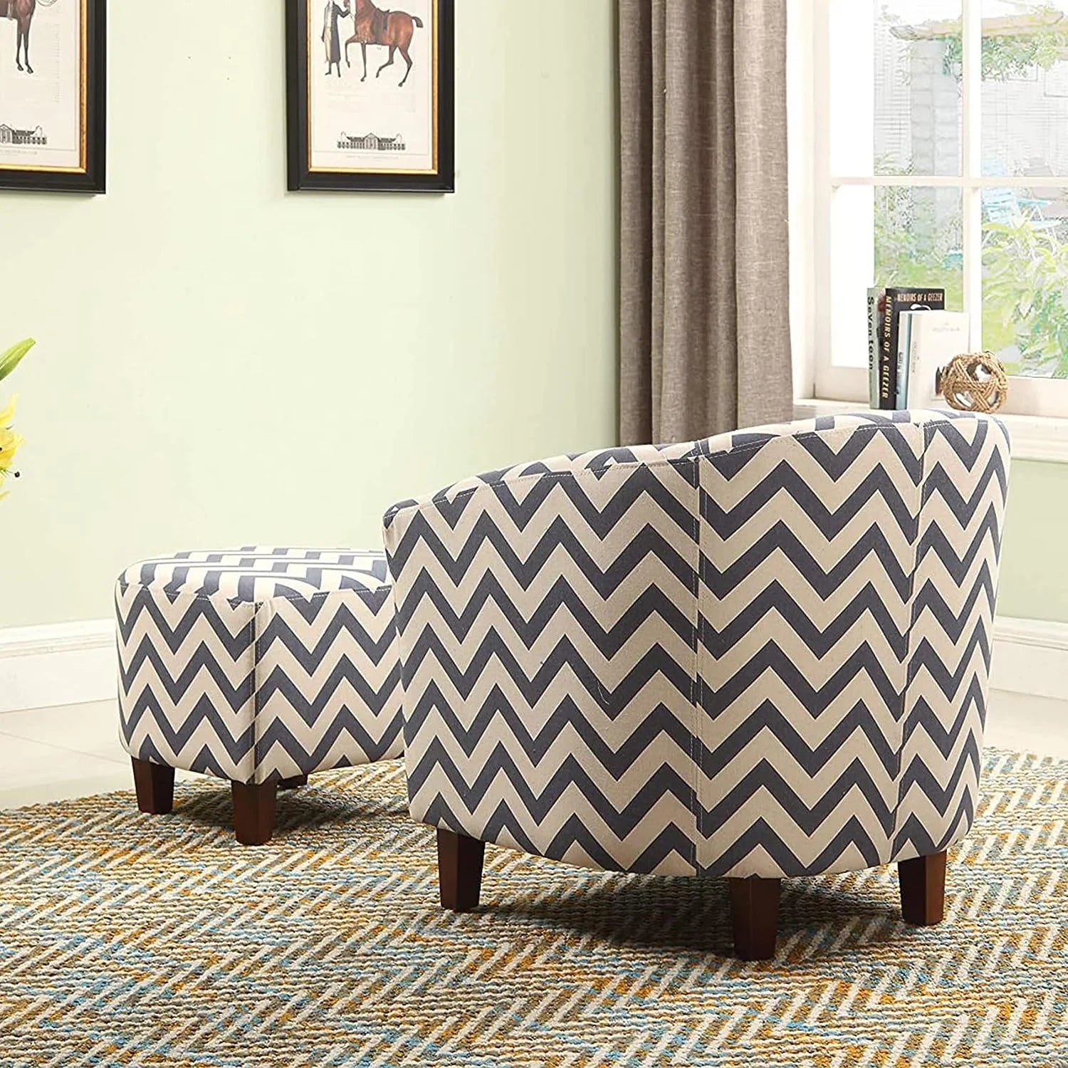Fabric Chevron Tub Chair with Round Ottoman B6586