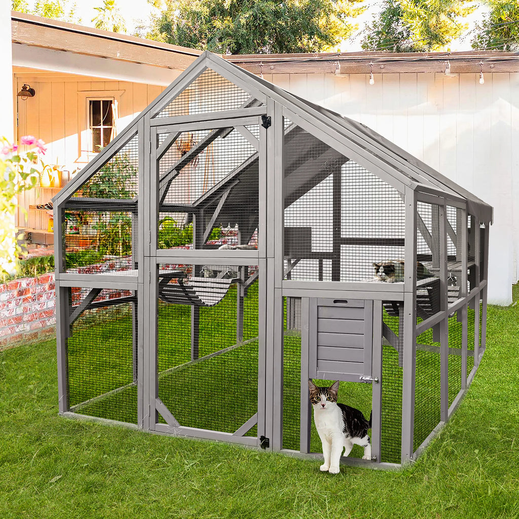 110'' Extra Large Wooden Catio Cage with Roof Cover Y224