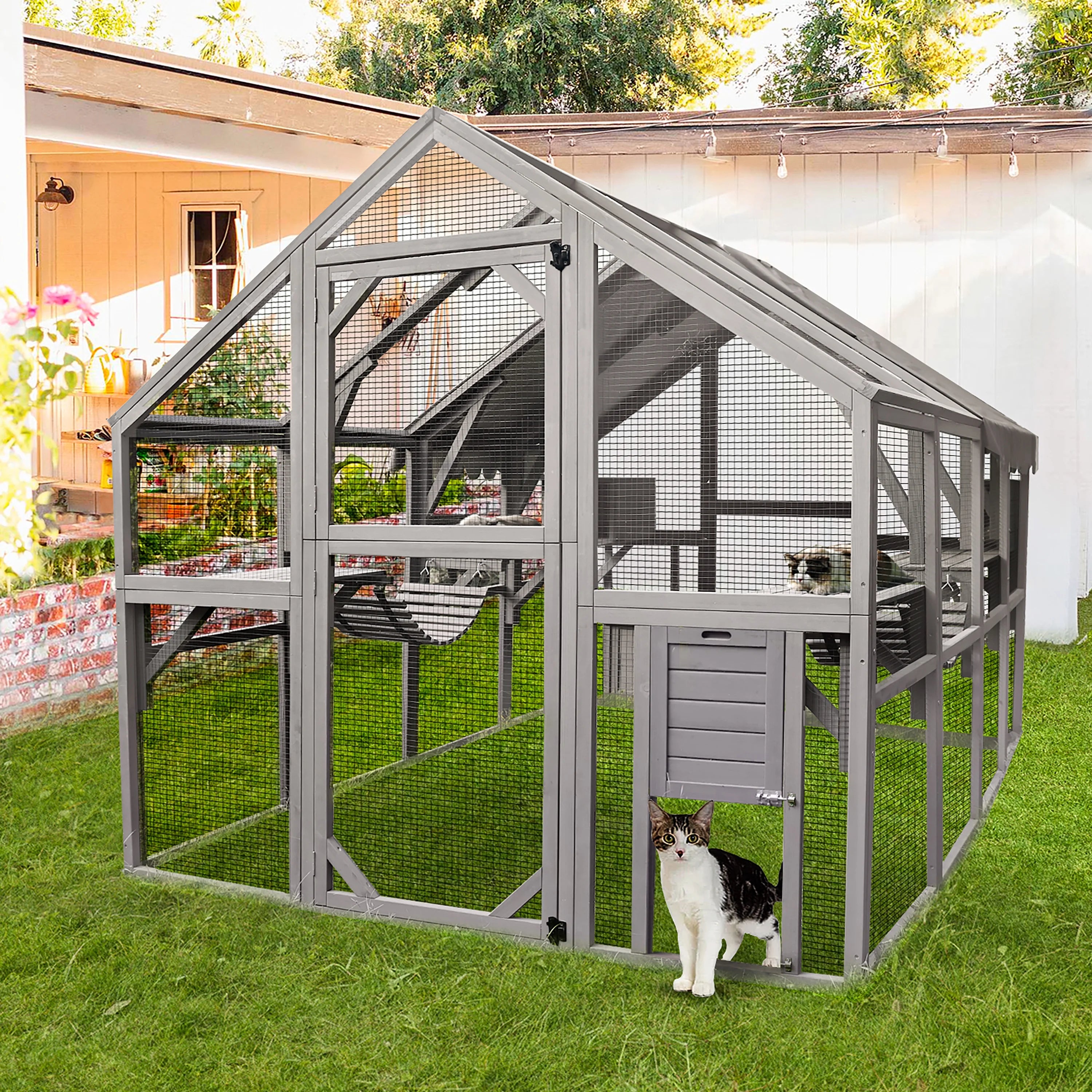 110'' Extra Large Wooden Catio Cage with Roof Cover Y224