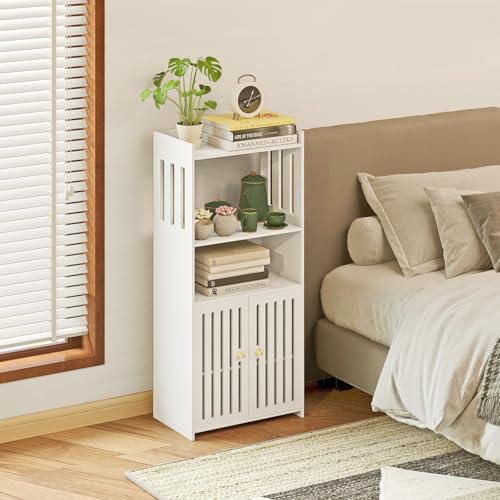 White 4-Tier Small Floor Cabinet with Door D8147