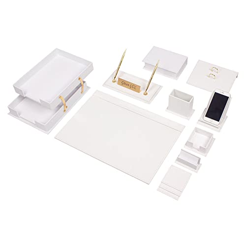 14 Pcs White Leather Desk Organizer Set R4370