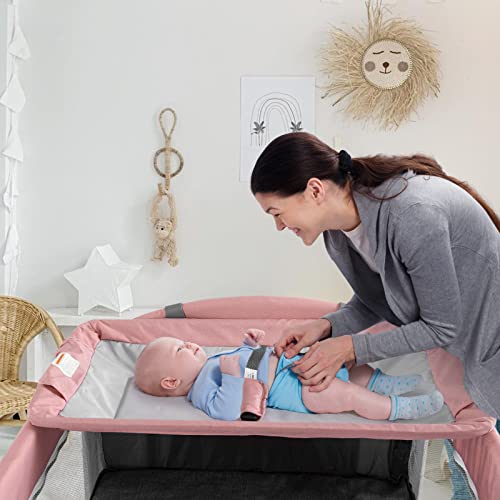 5 in 1 Baby Crib with Bassinet and Changing Table, Portable Travel Baby Playpen (Grey) X659