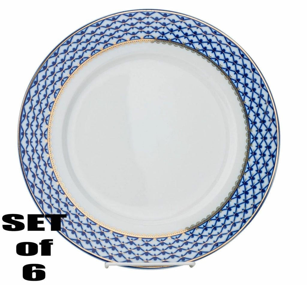 Bone China Cobalt Blue 24K Gold Net Dessert Plates 7.5" Round V329433