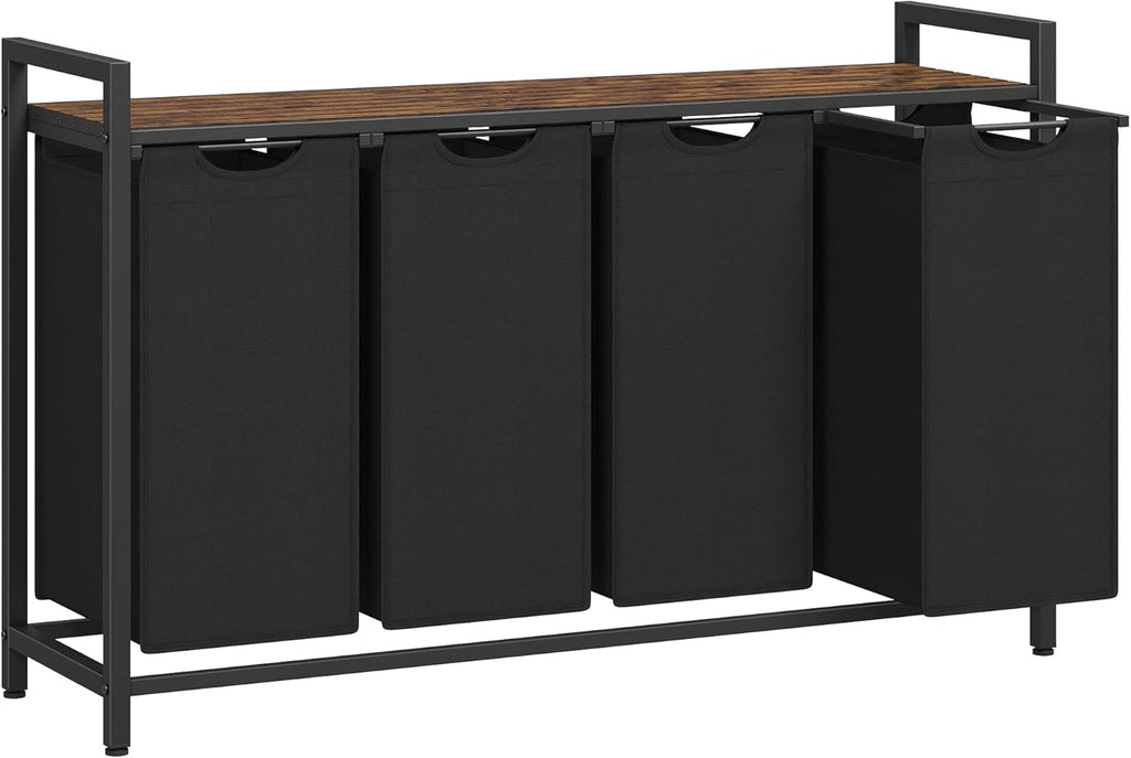 Rustic Brown and Black Laundry Hamper with 4 Removable Bags Q220488
