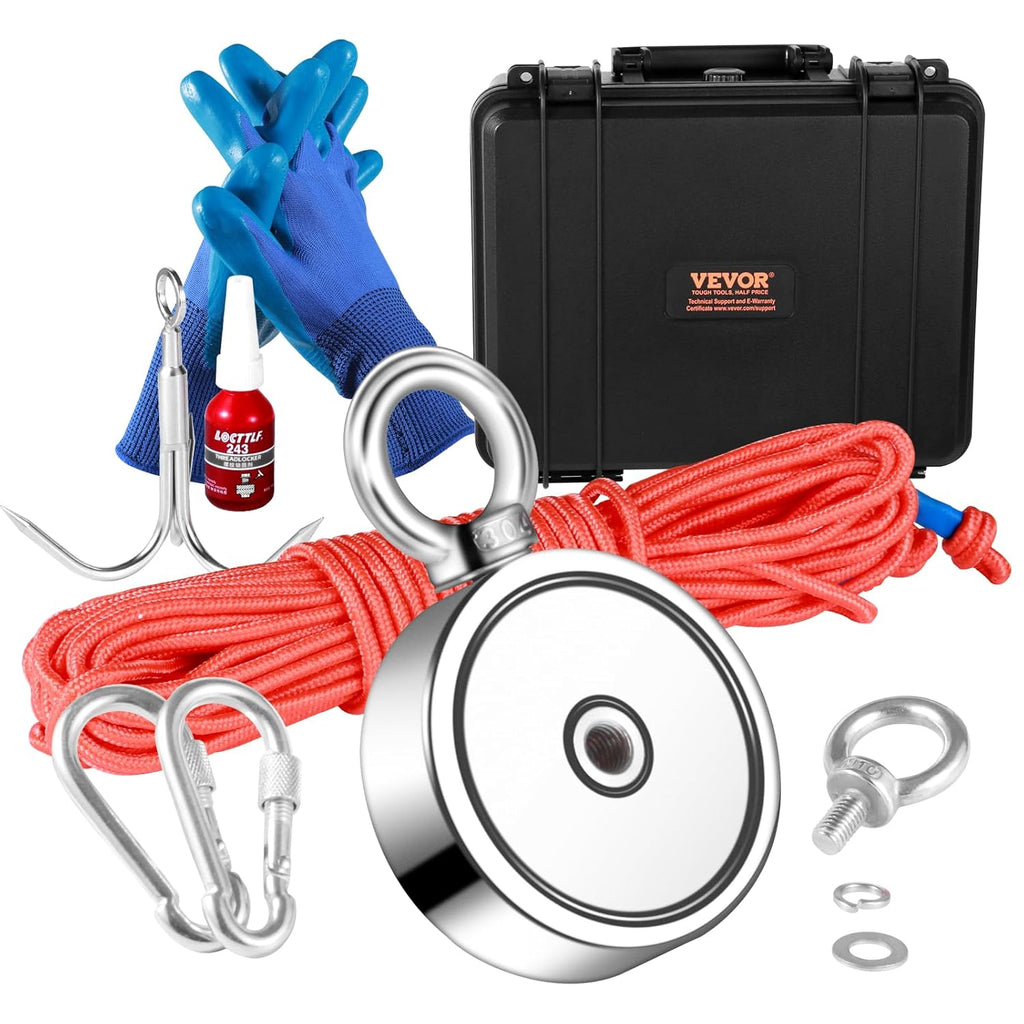 1200 LBS Double Sided Neodymium Magnet Fishing Kit with 65 FT Rope O4083
