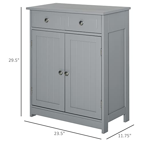 Grey Wooden Bathroom Floor Cabinet with 2 Doors and 2 Drawers U57585