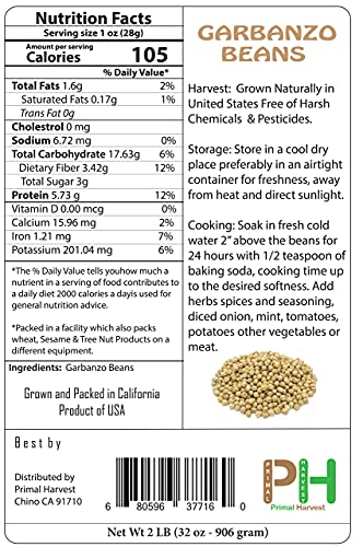 Organic Garbanzo Beans ChickPeas Raw Non-GMO Kosher Sproutable Low Sodium Bulk Vegan Dietary Fiber 10LB M30174