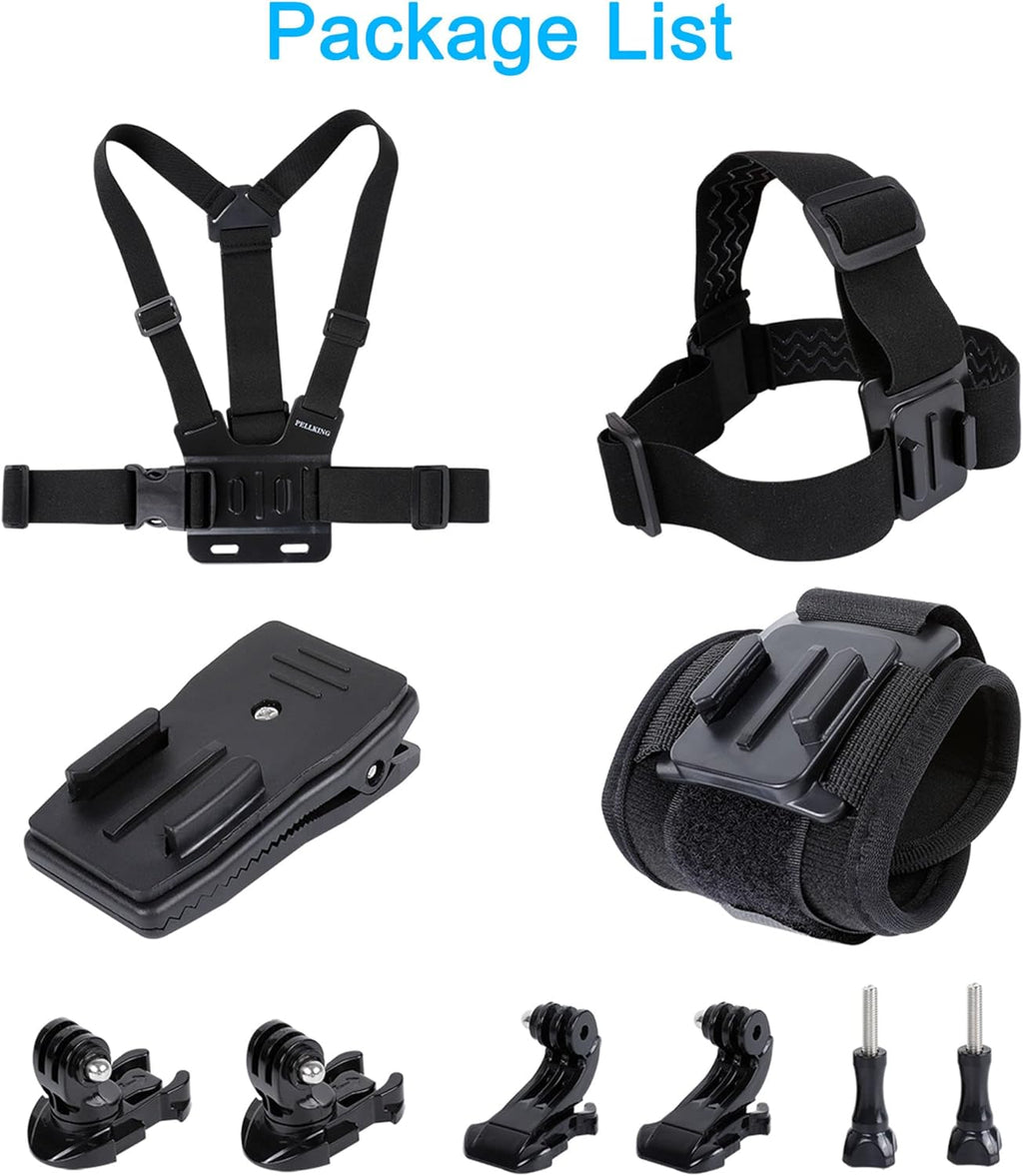 Quick Release Head Strap Mount + Chest Mount Harness + Backpack Clip Holder + 360° Rotating Wrist Strap R416