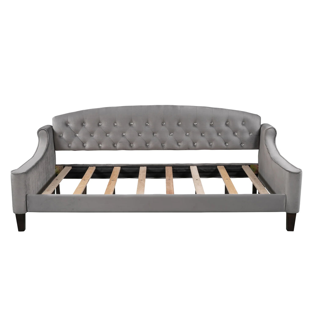 Twin Size Tufted Button Daybed Gray I3615