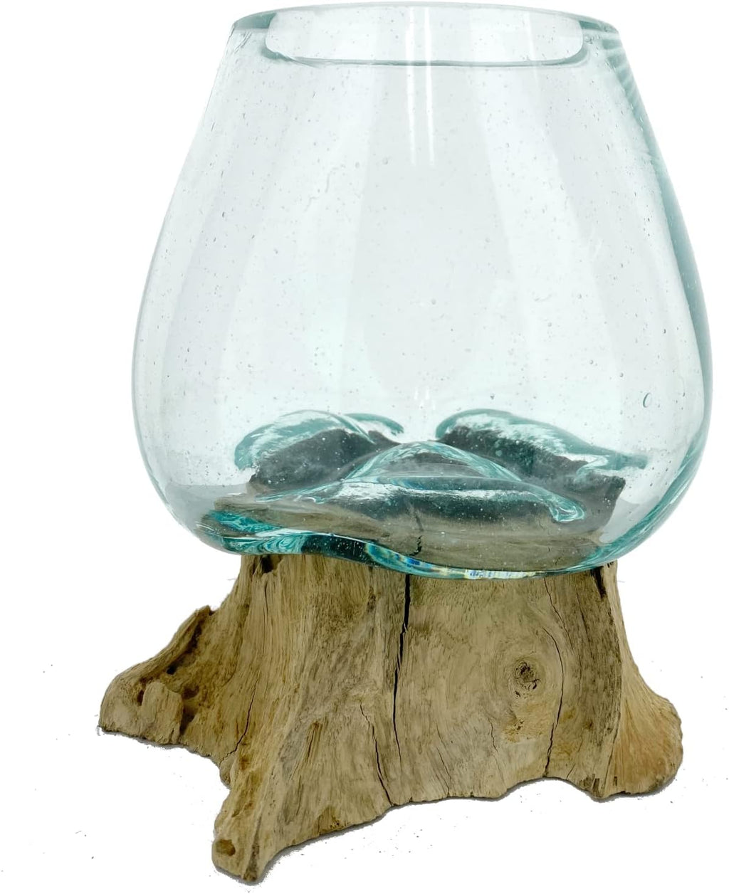 Melted Glass Bowl Hand Blown Sculpture Home Décor 7-8" A42628