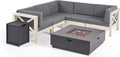 Weathered Gray and Dark Gray Acacia Wood 5 Seater Sectional Sofa Set with Fire Pit V882118