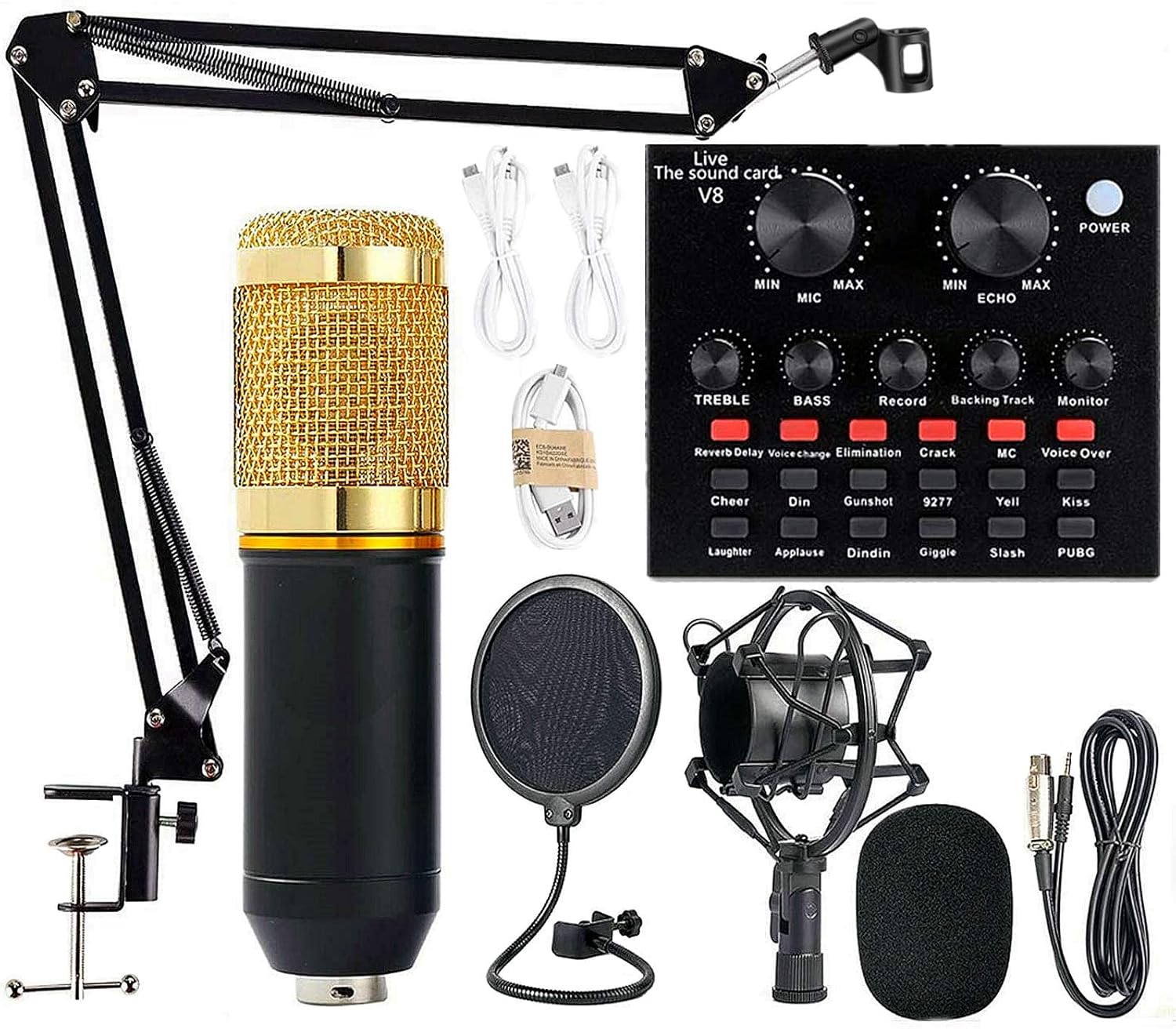 Podcast Equipment Bundle, Condenser Studio Microphone with Sound Card, Pack of 2 Z44523