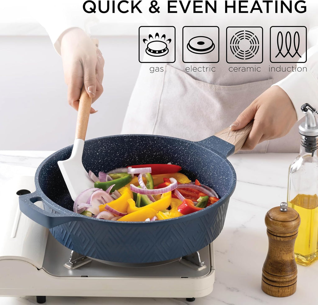 13 Piece Nonstick Cast Aluminum Induction Cookware Set with Glass Lids A53554