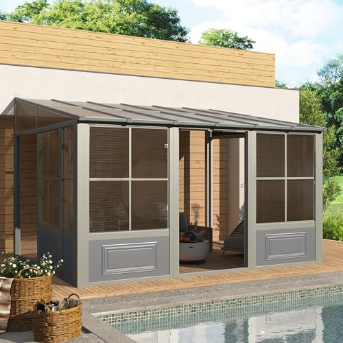 10' x 16' Aluminum Frame Polycarbonate Roof Sunroom with Sliding Doors X365