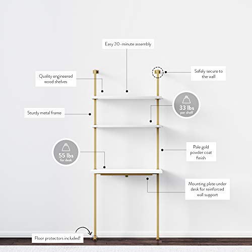 White/Gold Brass 2-Shelf Wall Mount Desk H3896