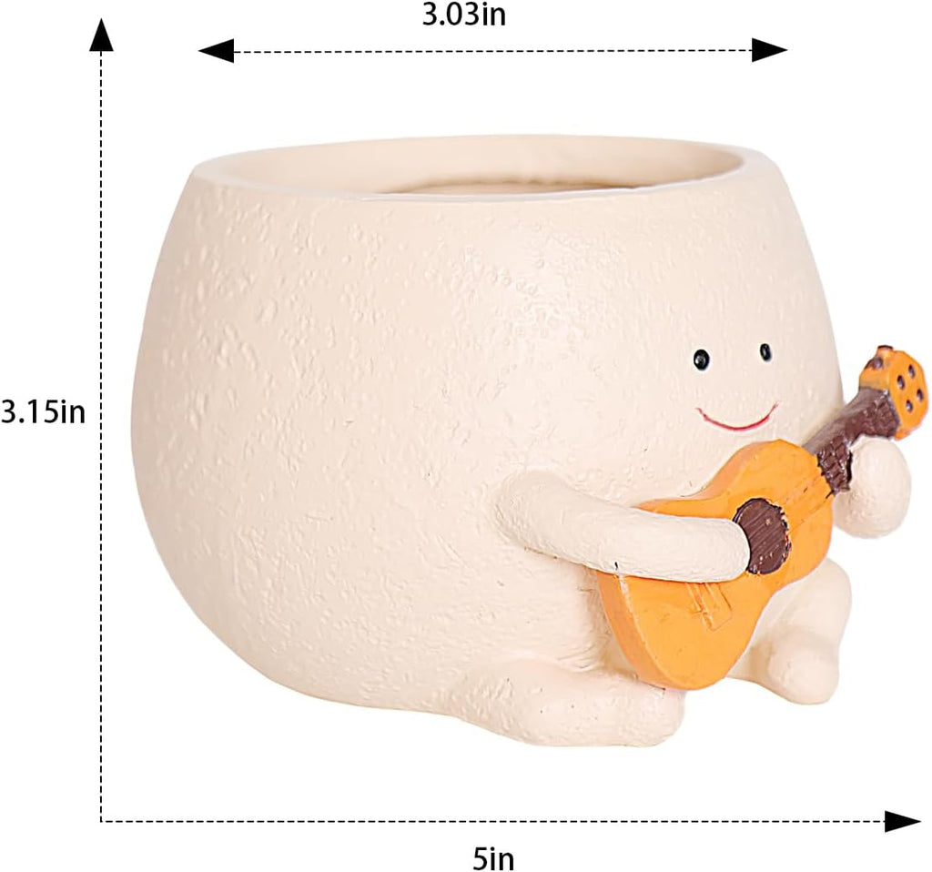 Smiley Guitar Head Succulent Pots with Drainage Hole T643836