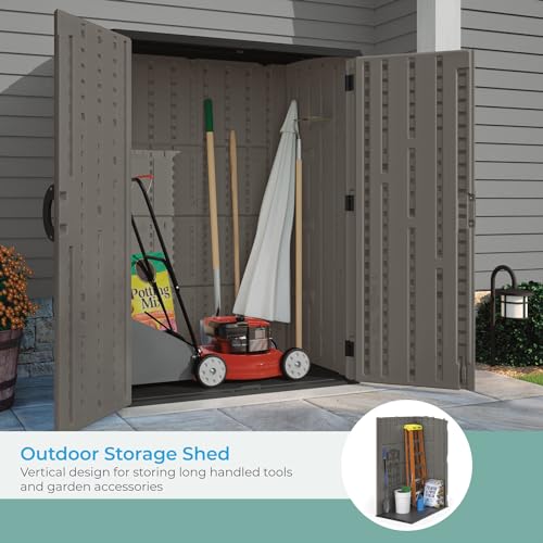 54 Cubic Ft. Vertical Resin Outdoor Storage Shed with Lockable Double Doors L325453