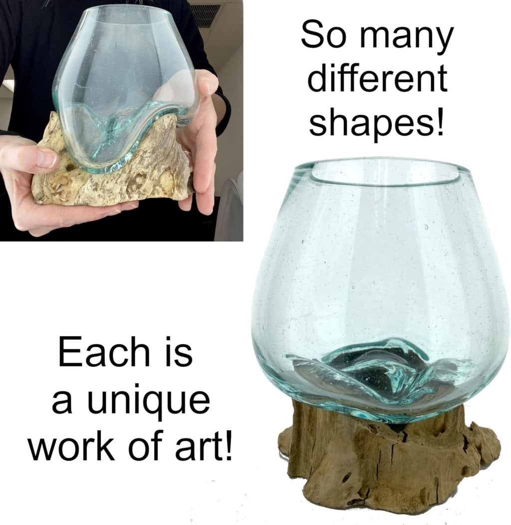 Melted Glass Bowl Hand Blown Sculpture Home Décor 7-8" A42628
