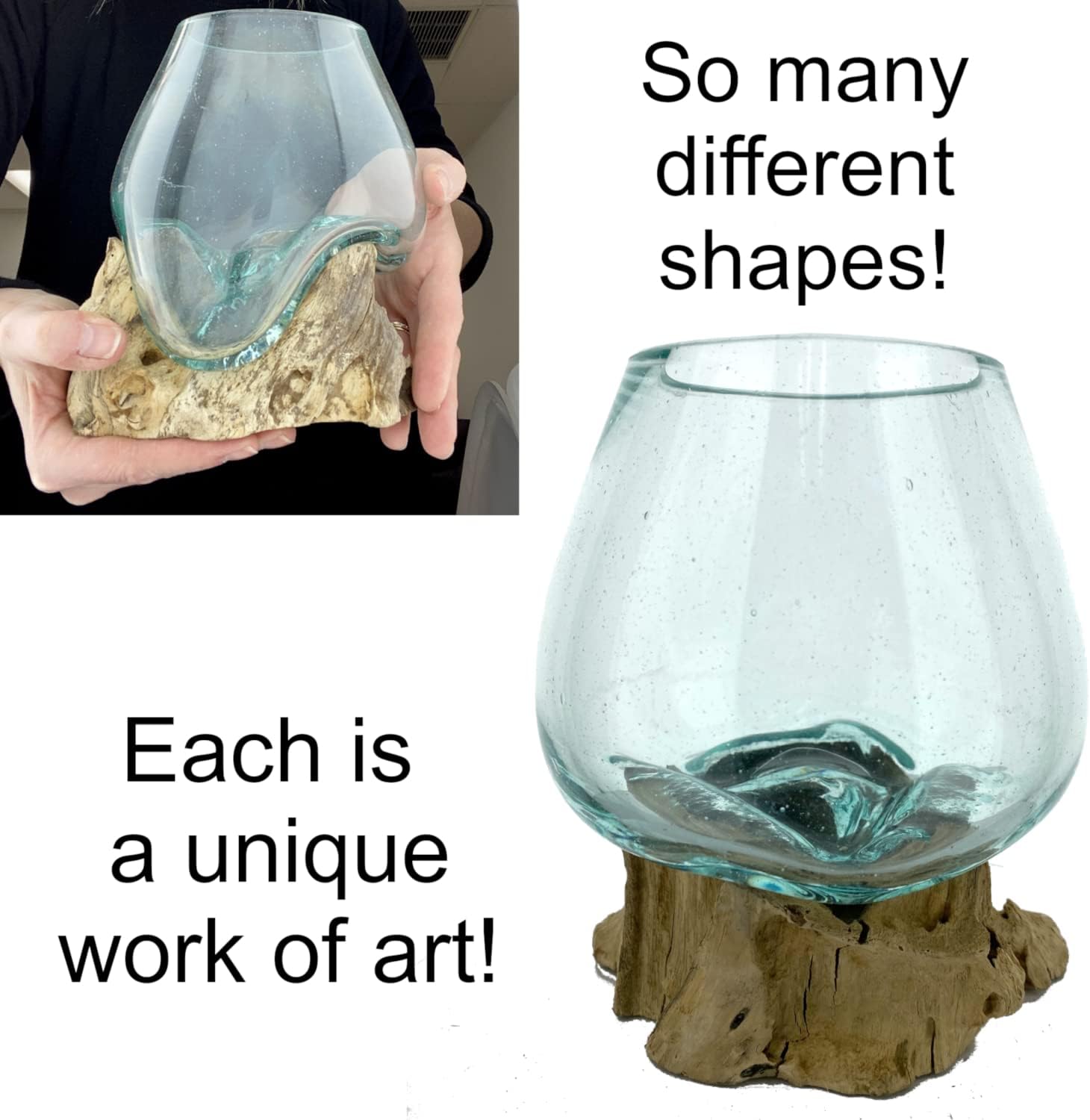 Melted Glass Bowl Hand Blown Sculpture Home Décor 7-8" A42628