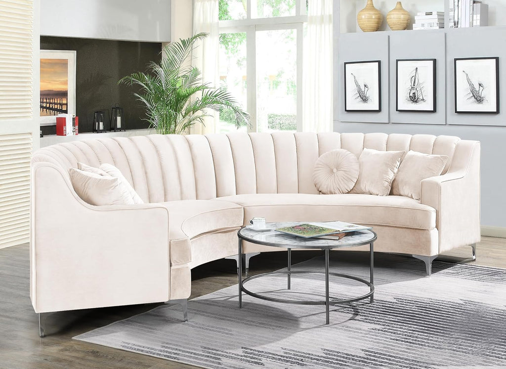 Cream Velvet Curved Sectional Sofa P8525
