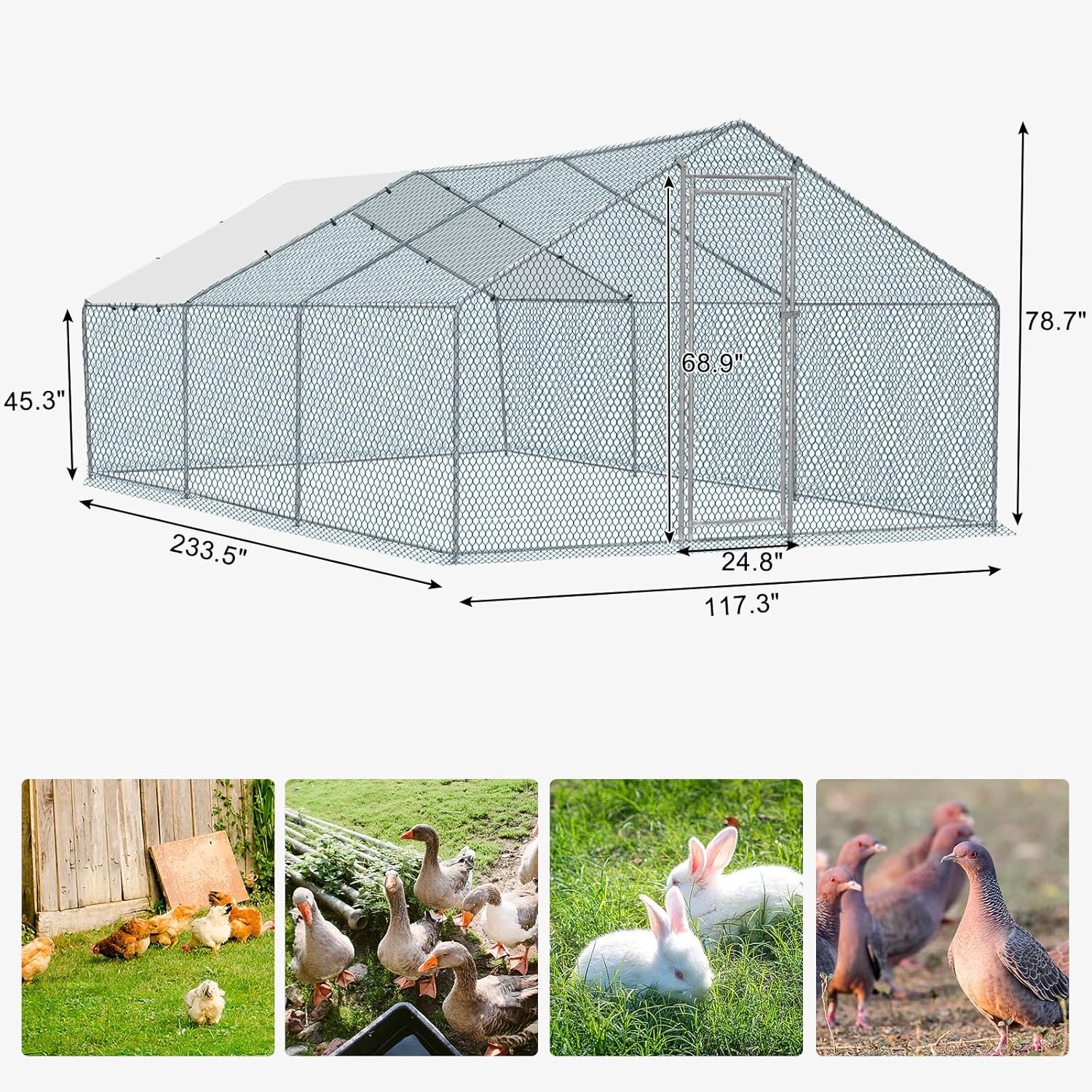 20 x 10 ft Metal Chicken Coop with Waterproof Cover W5910