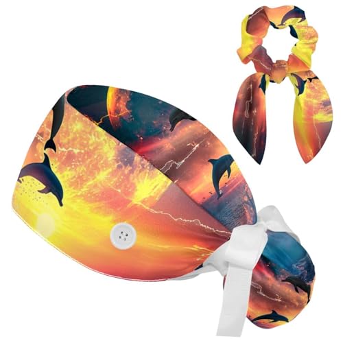 Cotton Scrub Caps with Buttons and Sweatband Y38159