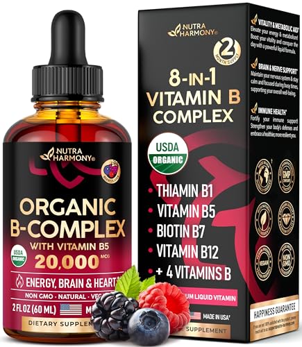USDA Organic Vitamin B12 Sublingual Drops 5000 mcg Liquid Vegan Methylcobalamin 2 fl oz U402444