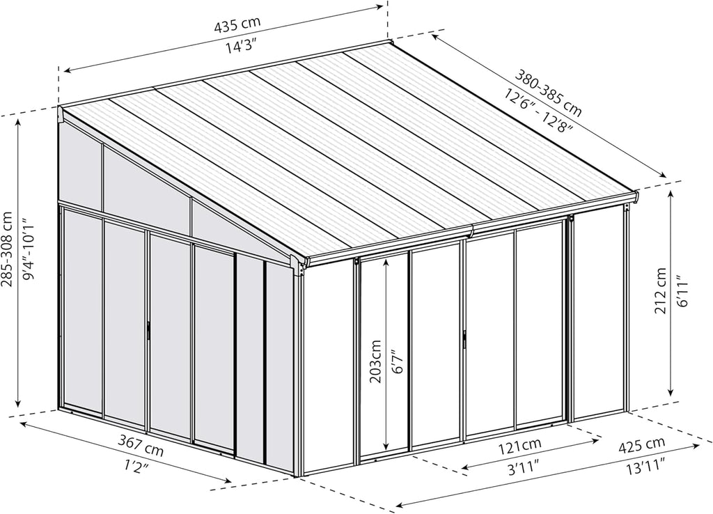 Gray 13x14 Enclosed Patio Cover with Screen Doors DIY Sunroom Kit Lean to Gazebo with Walls UV Protected Polycarbonate Shelter K974