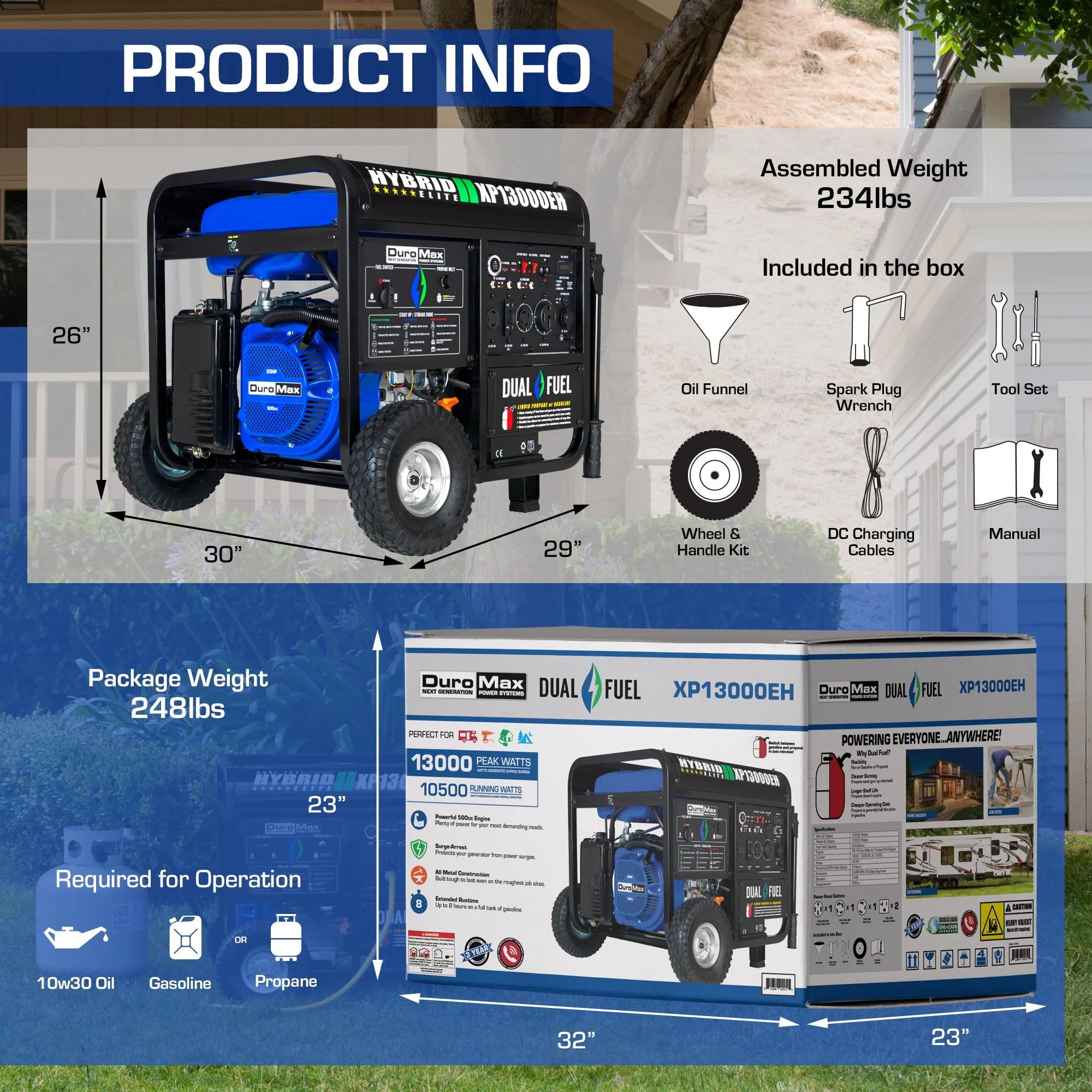 13,000-Watt 500cc Portable Hybrid Gas Propane Generator D932946
