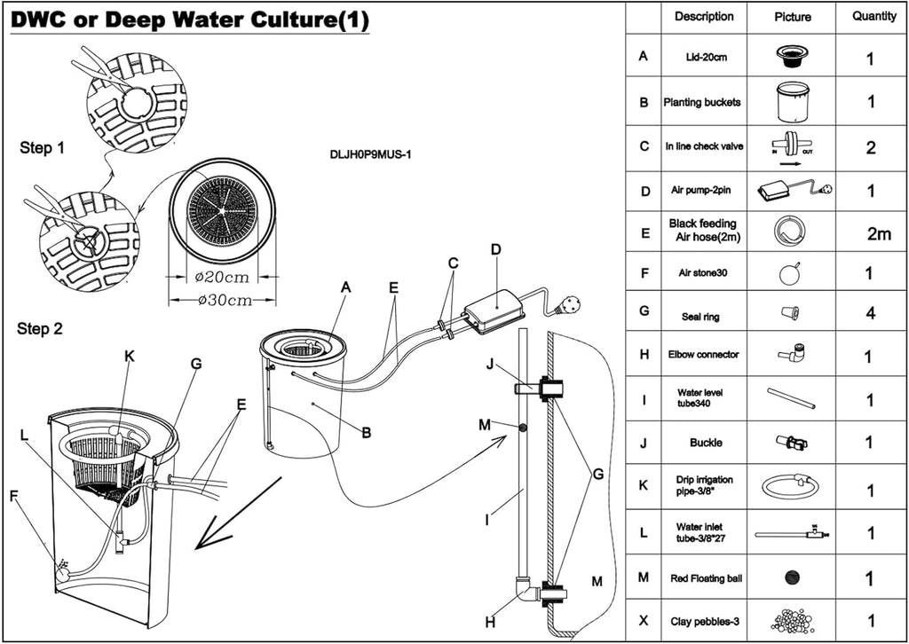 5-Gallon Deep Water Culture Hydroponics Growing System Kit Y83158