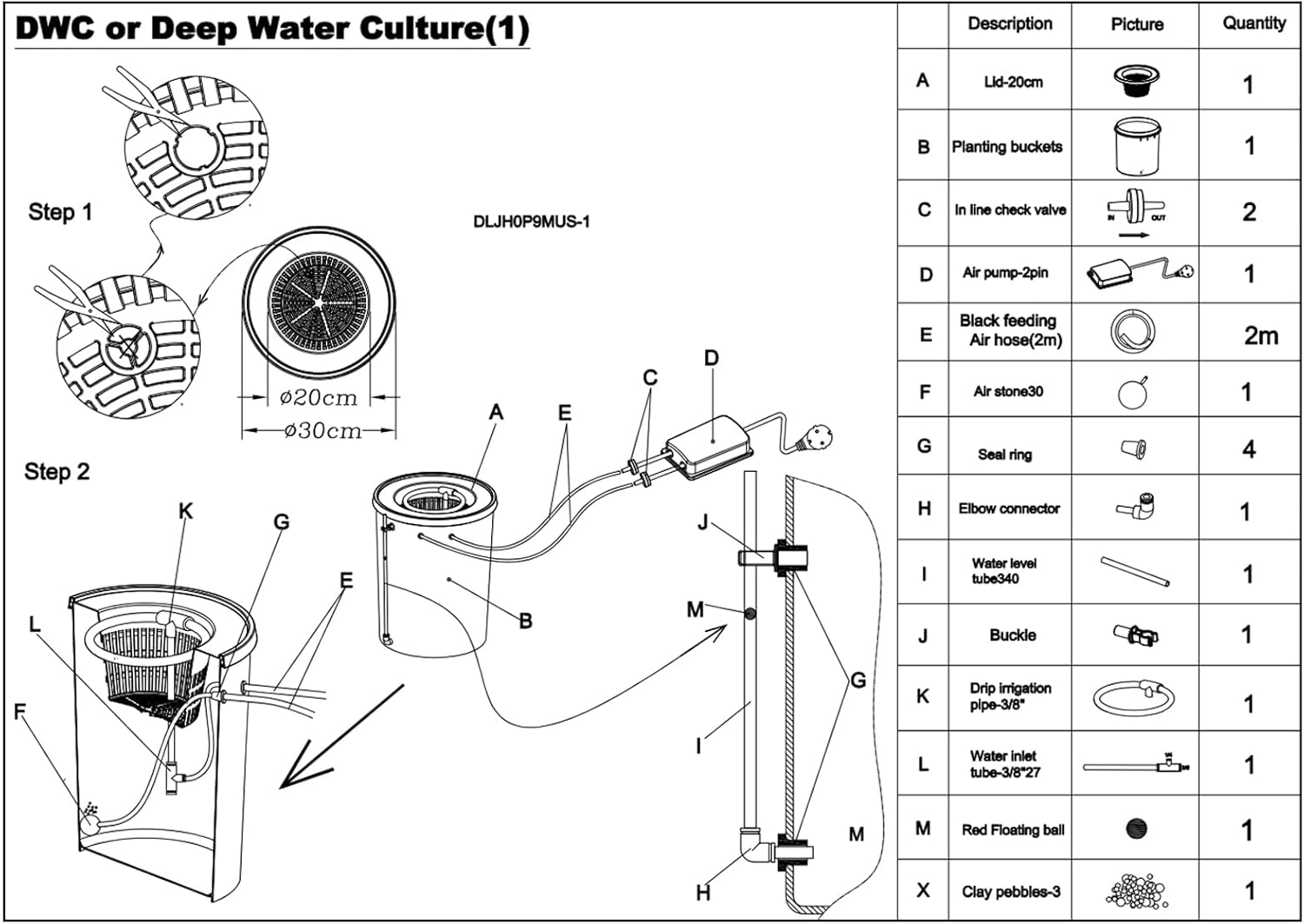 5-Gallon Deep Water Culture Hydroponics Growing System Kit Y83158