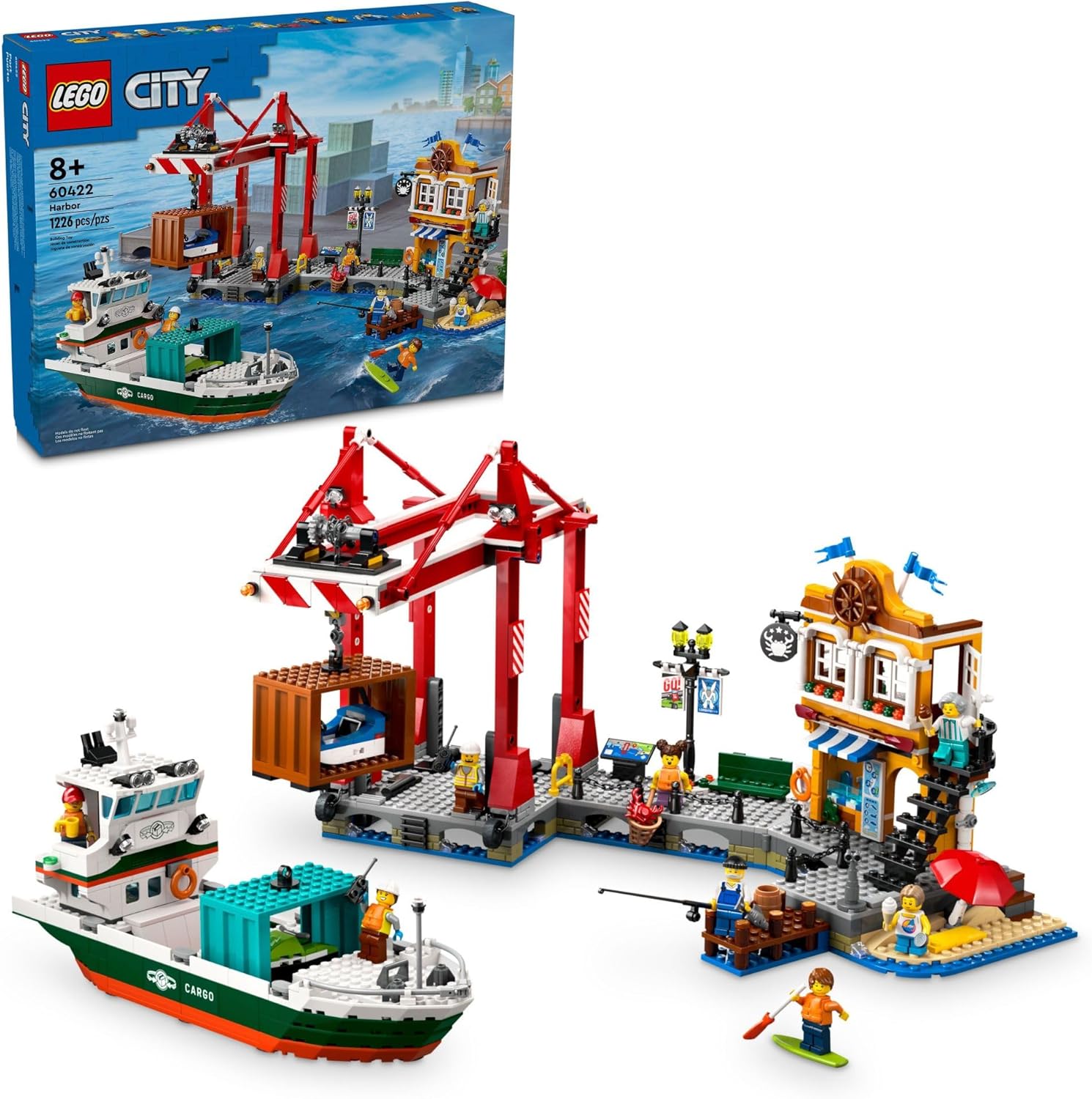LEGO City Seaside Harbor with Cargo Ship Toy, Model Container Crane and Boat with 8 Minifigures Q8924