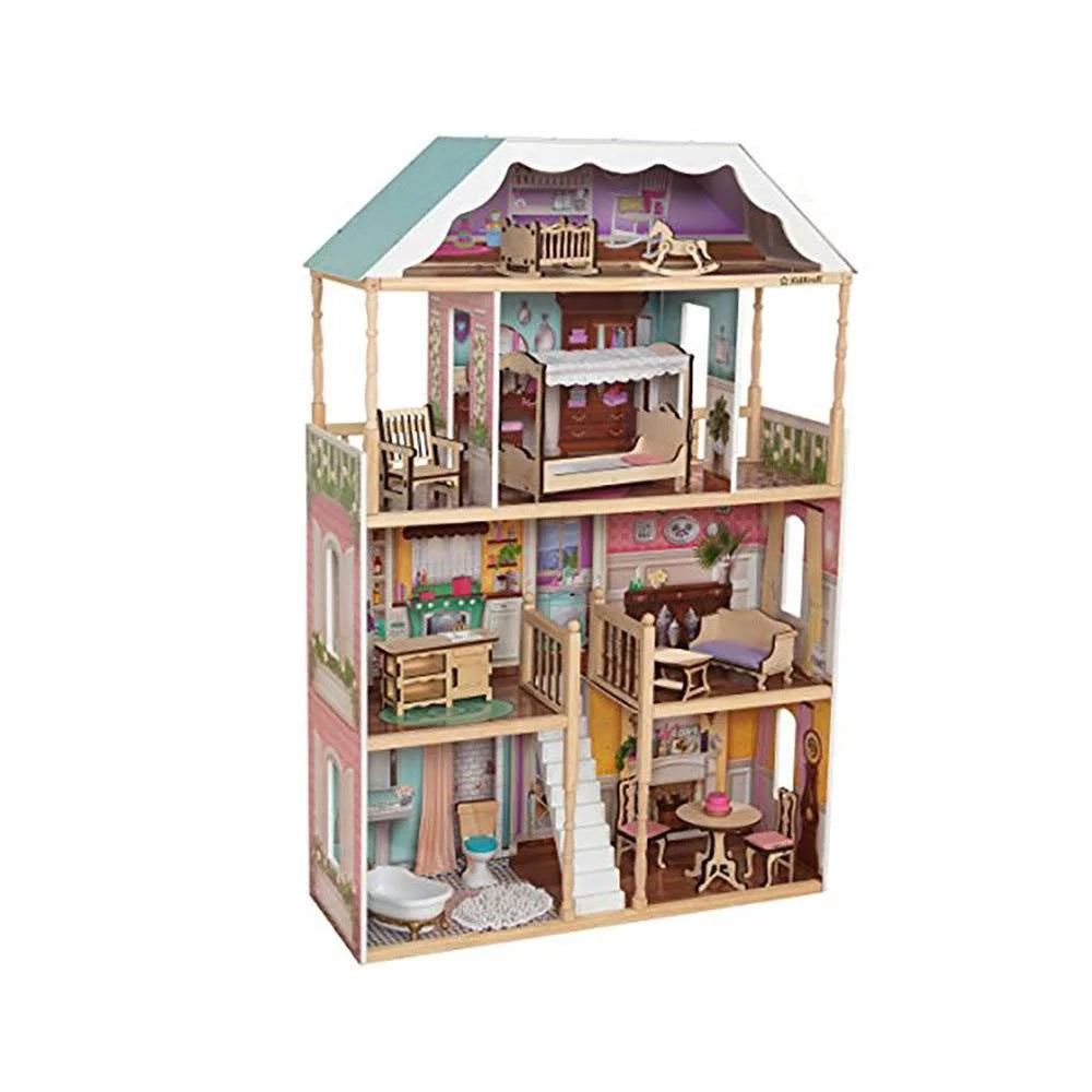 Classic Wooden Dollhouse with 14 Accessories Q816722