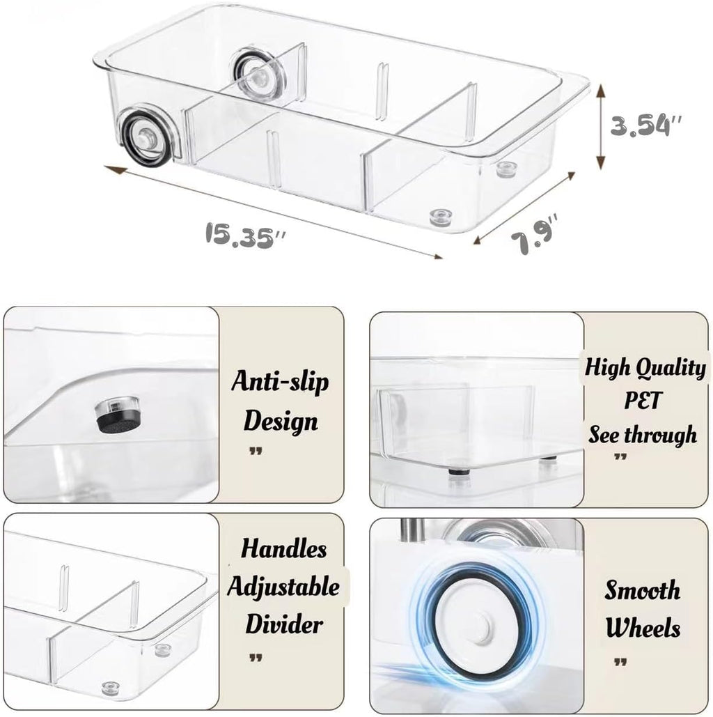 2 Set Clear Plastic Refrigerator Drawer Organizer with Dividers I54583