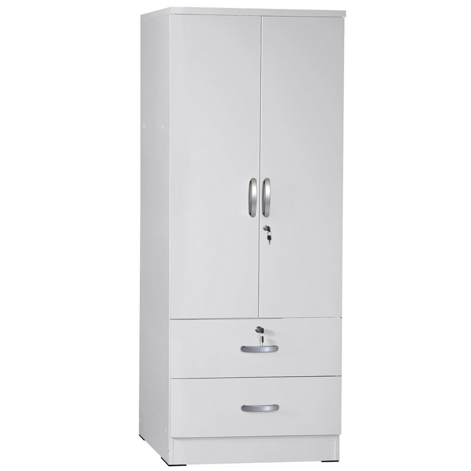 White 2-Door Wardrobe Armoire with 2-Drawers G73066