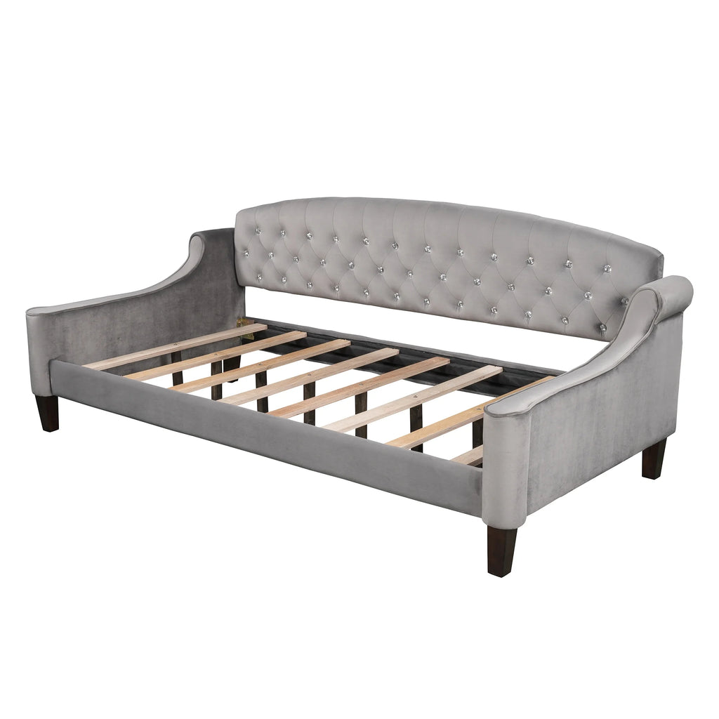 Twin Size Tufted Button Daybed Gray I3615