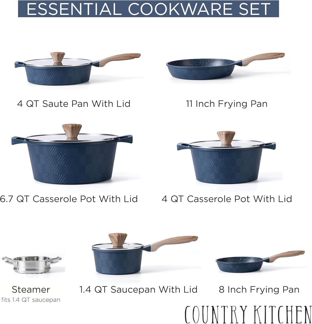 13 Piece Nonstick Cast Aluminum Induction Cookware Set with Glass Lids A53554