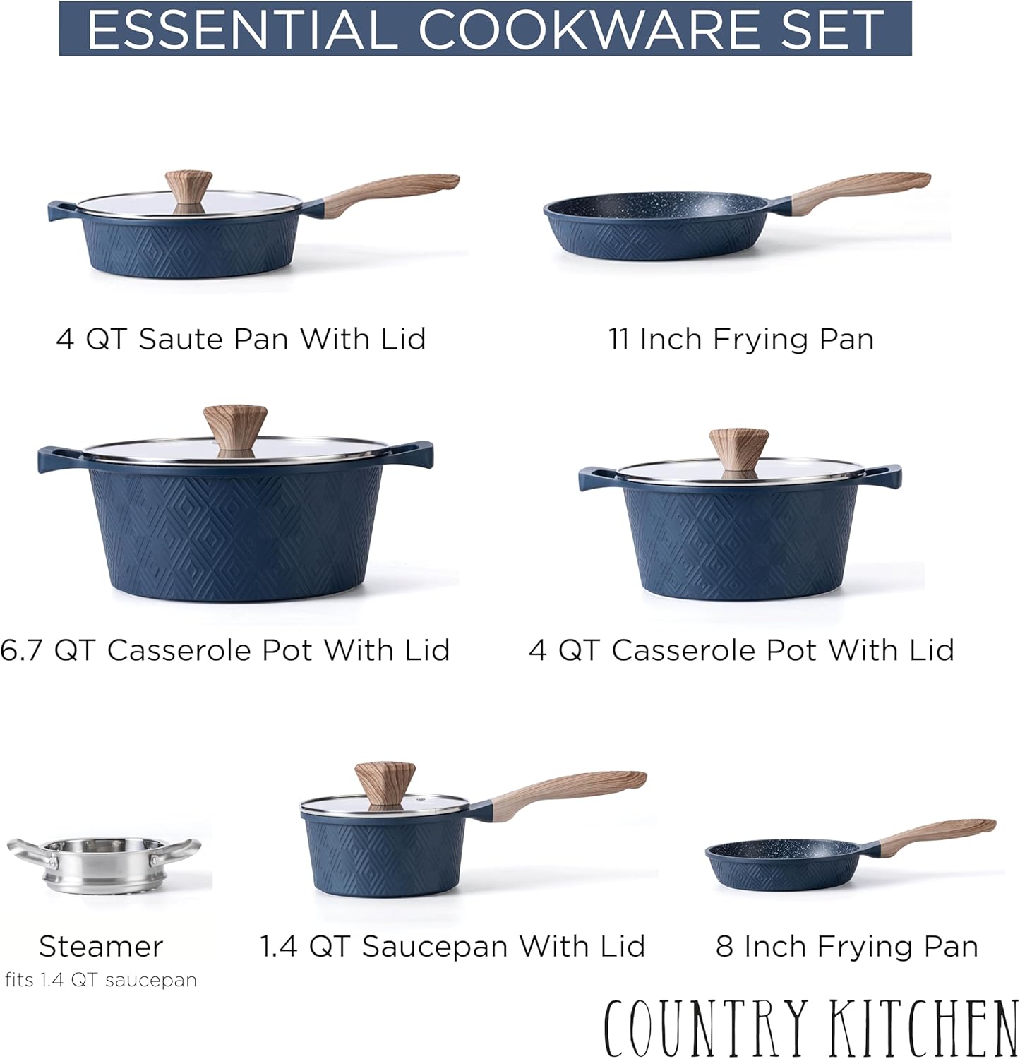 13 Piece Nonstick Cast Aluminum Induction Cookware Set with Glass Lids A53554