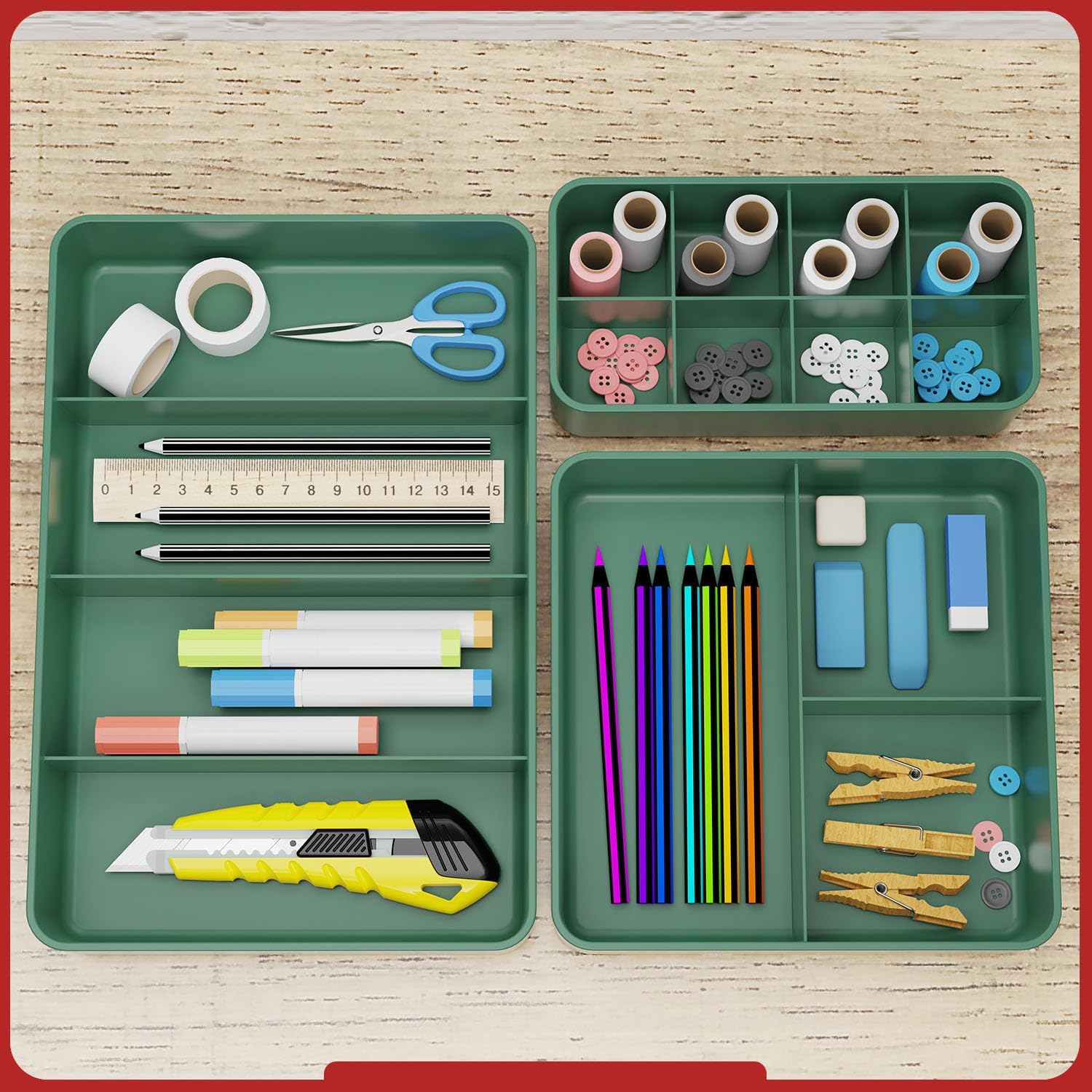 Green Plastic Drawer Organizer Set B94396